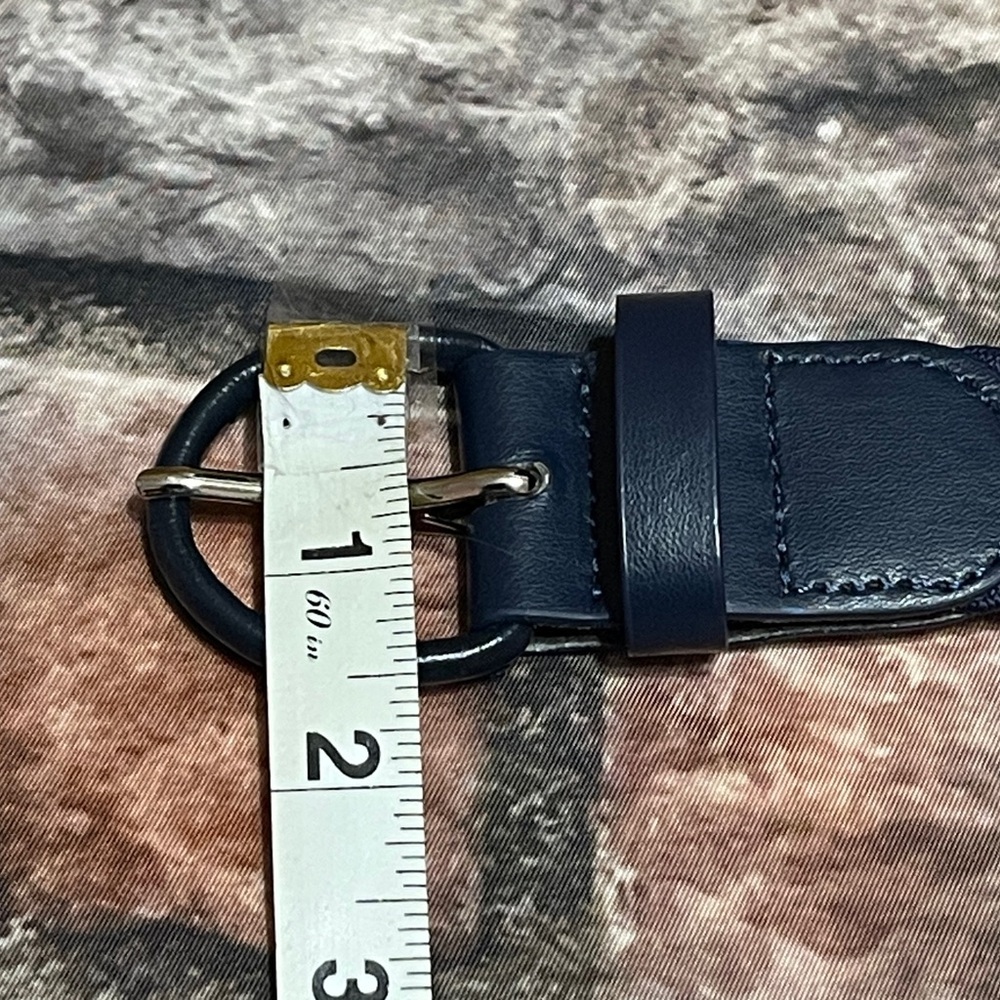 Womens Stretch Woven Elastic Belt Covered Buckle Faux Leather Navy Blue Size 32 - Picture 6 of 8